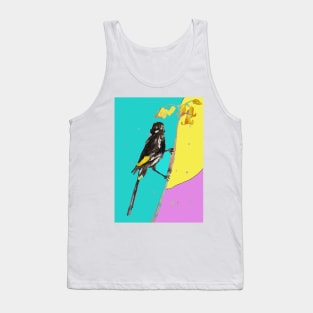 Australian Honeyeater Bird Painting - New Holland on Aqua and Yellow Tank Top